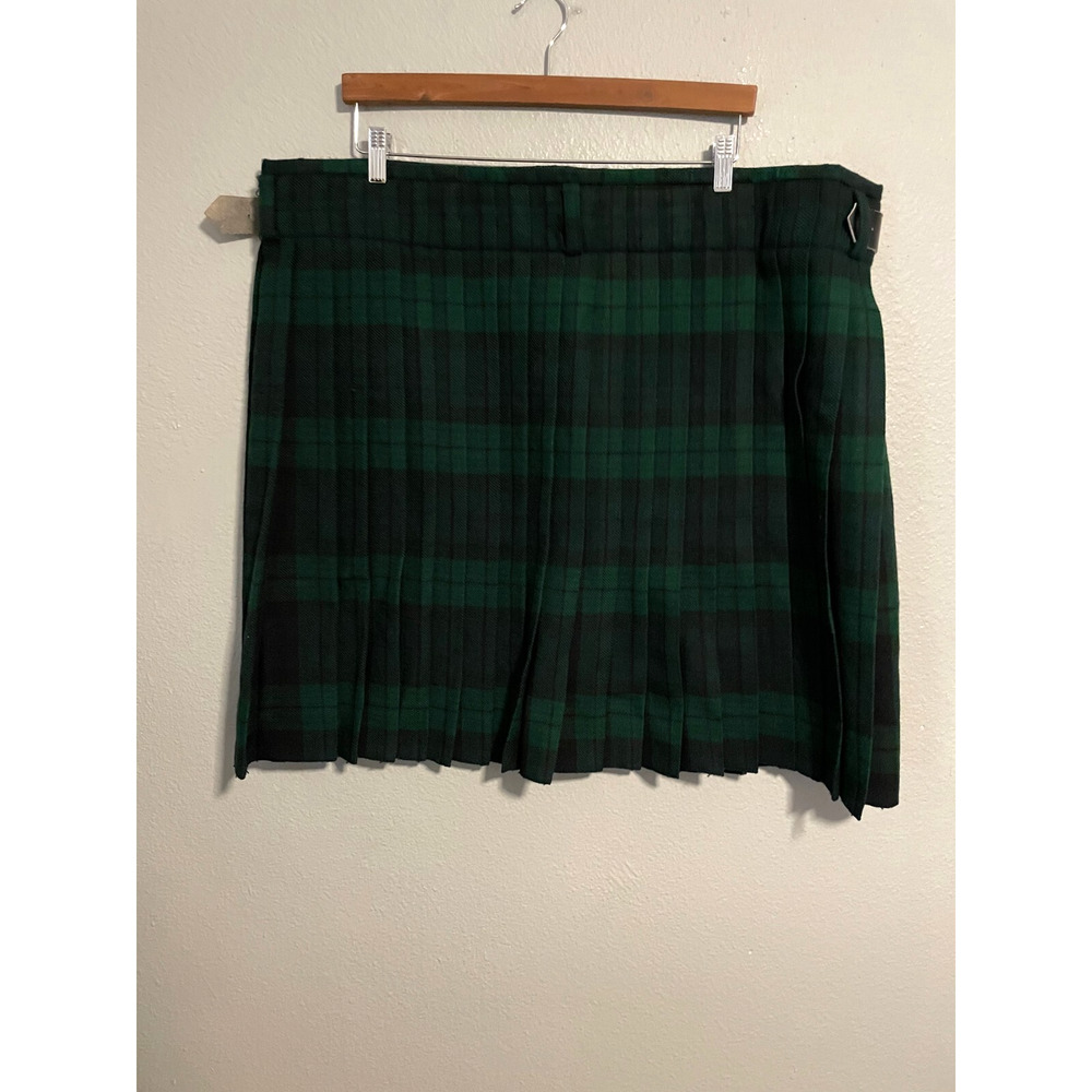 Scottish Highland Mens Authentic Woven Tartan Kilt Size 46 Green Plaid Pleated